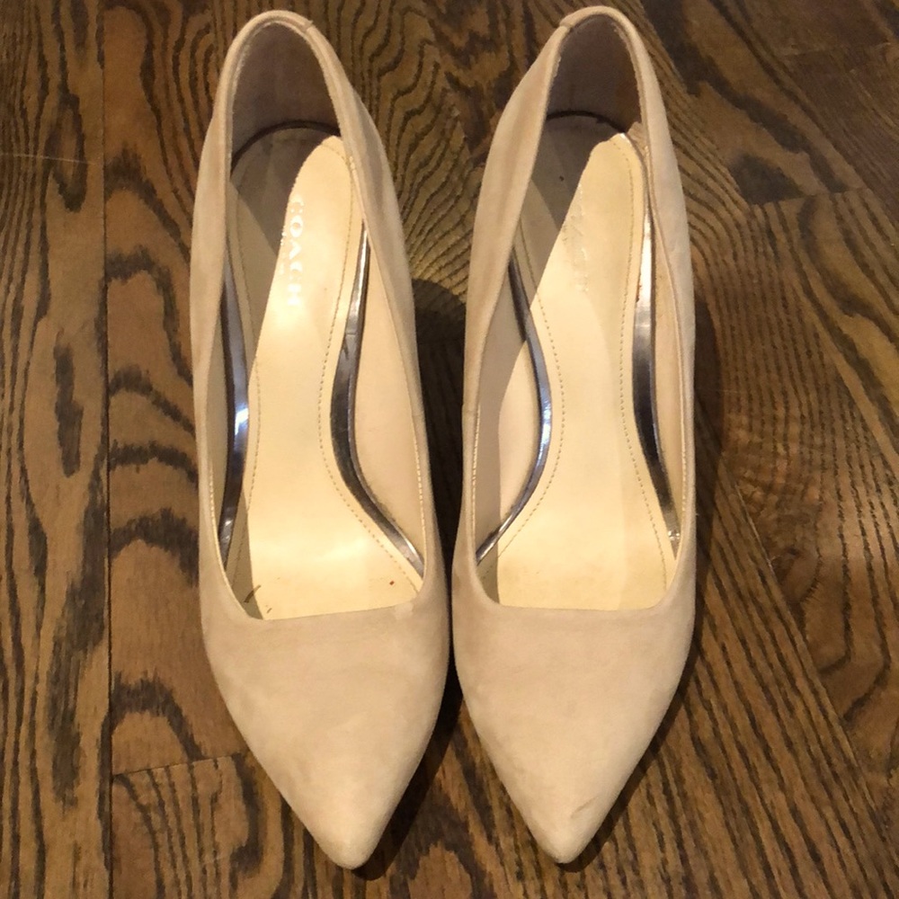 Cream brushed leather gold wedge Coach shoes
